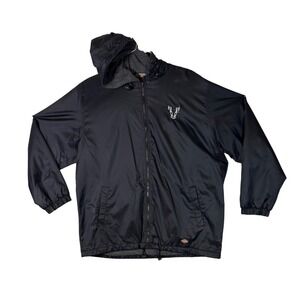Dickies Mens Black Nylon Ripstop Fleece Lined Hooded Windbreaker Jacket Large